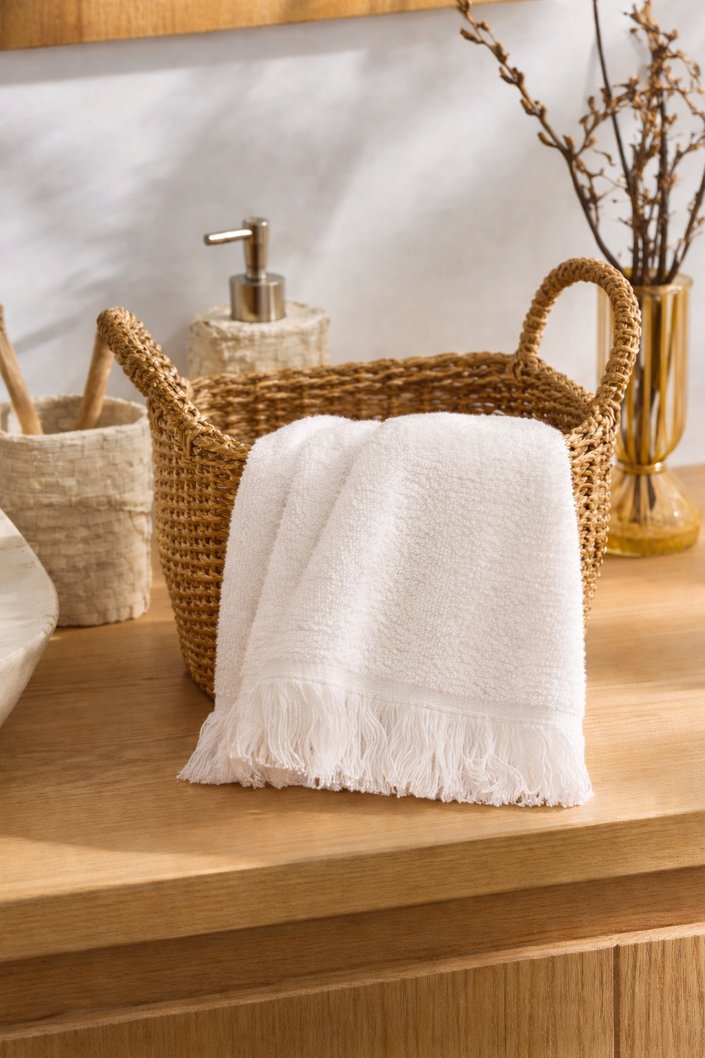 Off White Fringe Towel Set - 33 x 33 cm